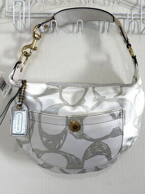 NEW Vintage Coach Metallic Scribble Small Hobo Bag Sateen Handbag White & Silver